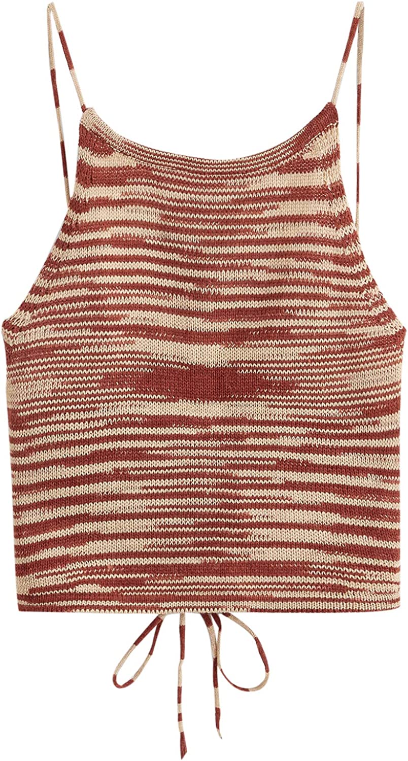 230816043705929_1 SweatyRocks Women's Sleeveless Space Dye Knit Camisole Criss Cross Backless Crop Top - Image 1